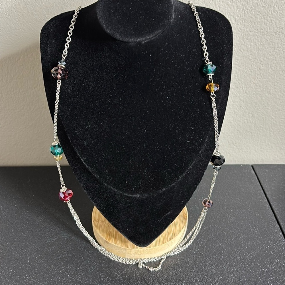 DaVinci Glass Bead Long Colorful Necklace & Earrings Set